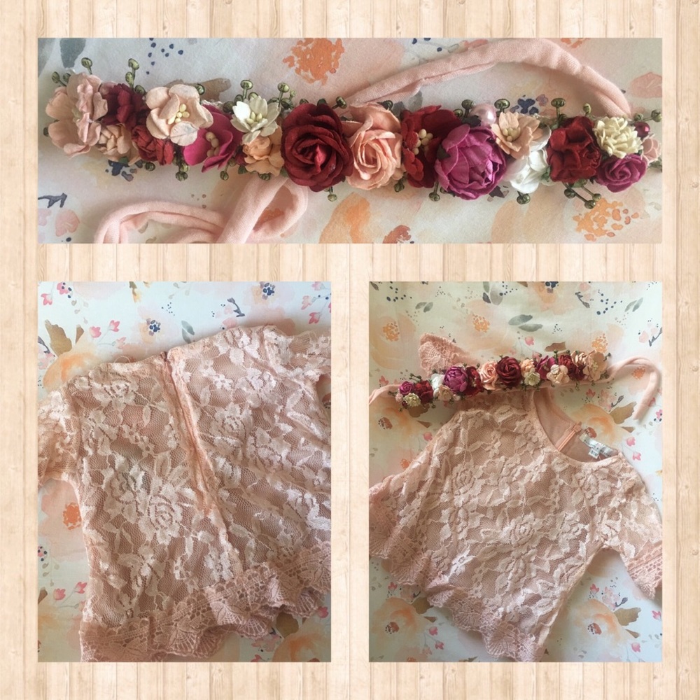 Lace Dress and Matching Floral Crown Tieback